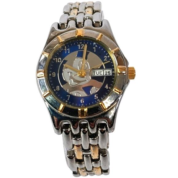 Vintage Two-Tone Disney Women's Mickey Mouse MUO159 Date Quartz Watch - Working - Picture 1 of 14
